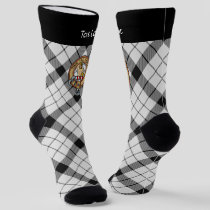 Clan MacFarlane Crest over Black and White Tartan Socks