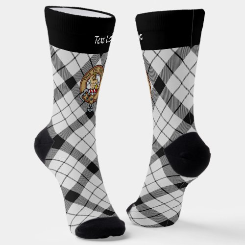 Clan MacFarlane Crest over Black and White Tartan Socks