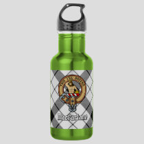 Clan MacFarlane Crest over Black and White Tartan Stainless Steel Water Bottle