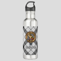 Clan MacFarlane Crest over Black and White Tartan Stainless Steel Water Bottle