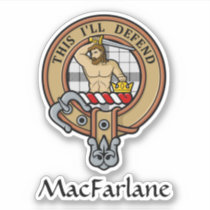 Clan MacFarlane Crest over Black and White Tartan Sticker