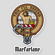 Clan MacFarlane Crest over Black and White Tartan Sticker