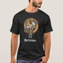 Clan MacFarlane Crest over Black and White Tartan T-Shirt