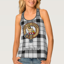 Clan MacFarlane Crest over Black and White Tartan Tank Top
