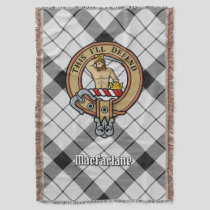 Clan MacFarlane Crest over Black and White Tartan Throw Blanket