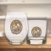Clan MacFarlane Crest over Black and White Tartan Whiskey Glass