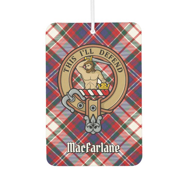 Clan MacFarlane Crest over Dress Tartan Air Freshener (Front)