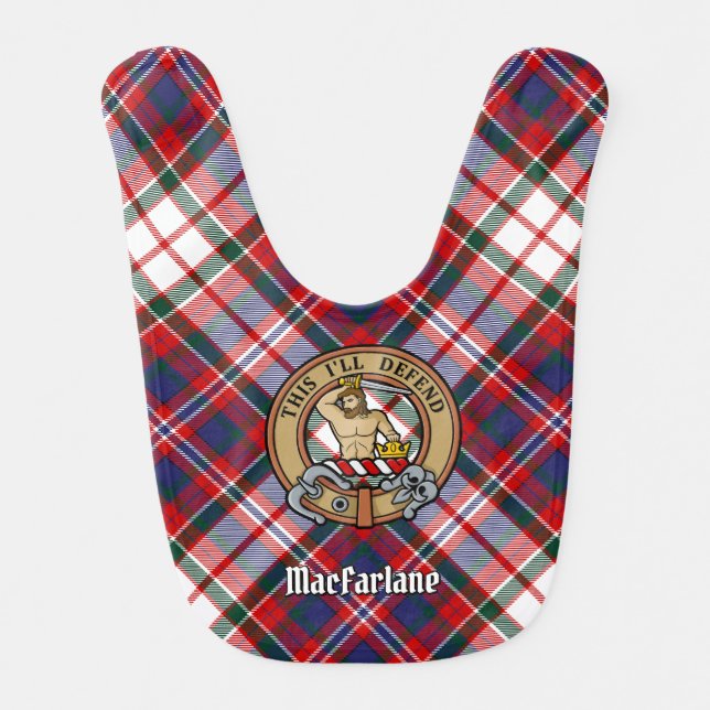 Clan MacFarlane Crest over Dress Tartan Baby Bib (Front)