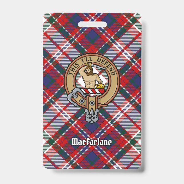 Clan MacFarlane Crest over Dress Tartan Badge (Front)