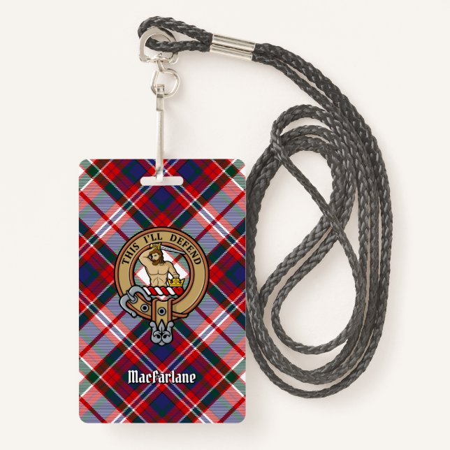 Clan MacFarlane Crest over Dress Tartan Badge (Front with Lanyard)