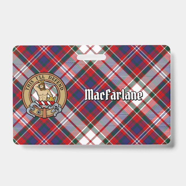 Clan MacFarlane Crest over Dress Tartan Badge (Front)
