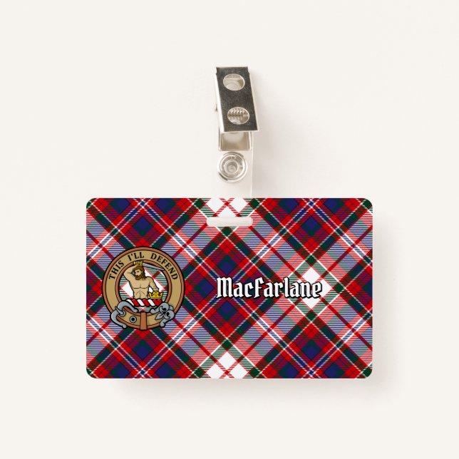 Clan MacFarlane Crest over Dress Tartan Badge (Front with Clip)