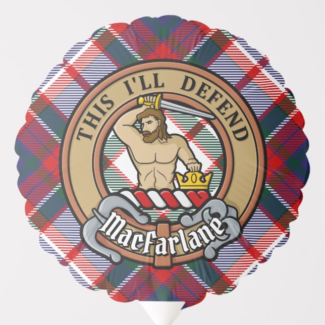 Clan MacFarlane Crest over Dress Tartan Balloon (Front)