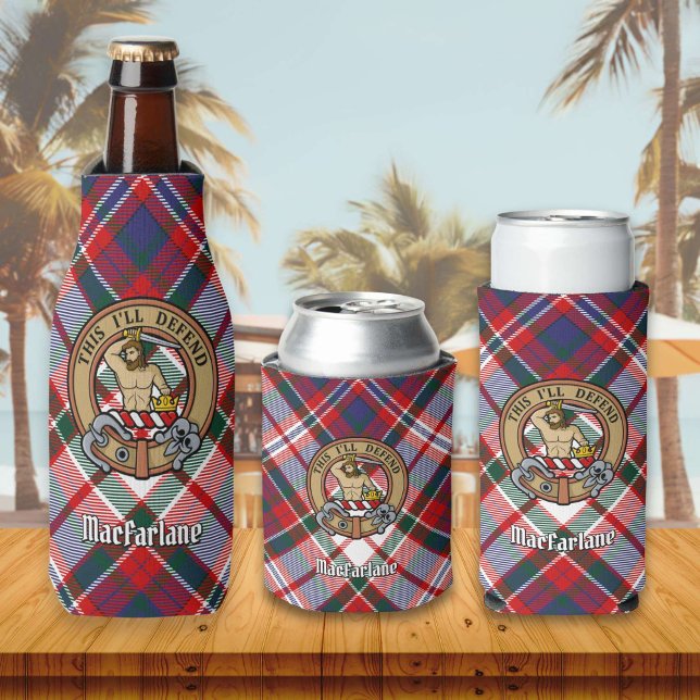 Clan MacFarlane Crest over Dress Tartan Bottle Cooler (Creator Uploaded)