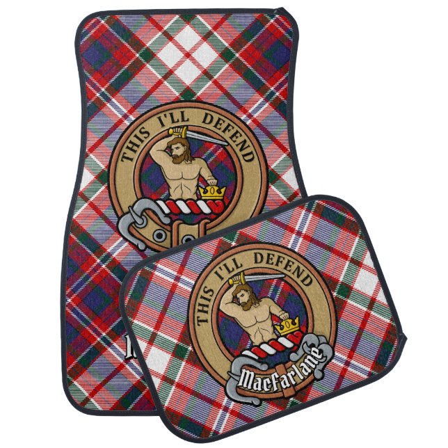Clan MacFarlane Crest over Dress Tartan Car Floor Mat (Set)