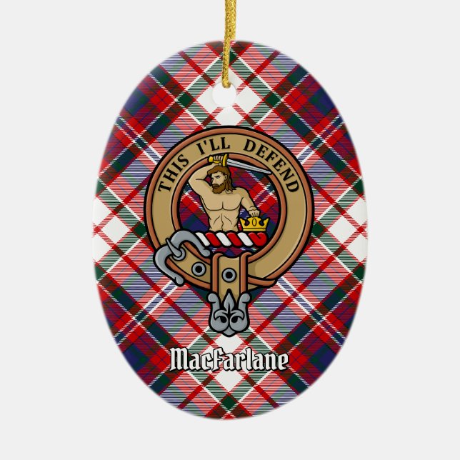 Clan MacFarlane Crest over Dress Tartan Ceramic Ornament (Front)