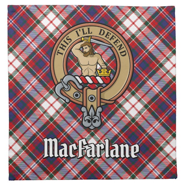 Clan MacFarlane Crest over Dress Tartan Cloth Napkin (Front)