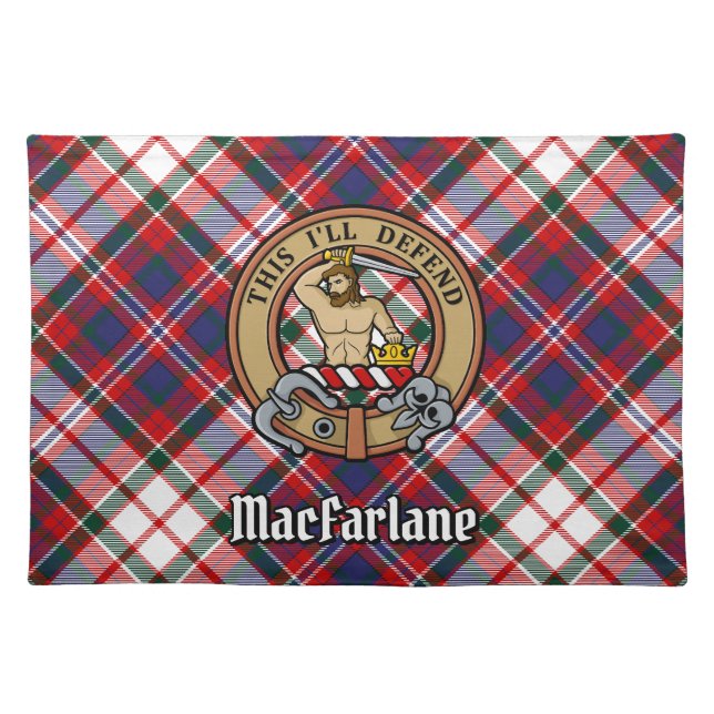 Clan MacFarlane Crest over Dress Tartan Cloth Placemat (Front)