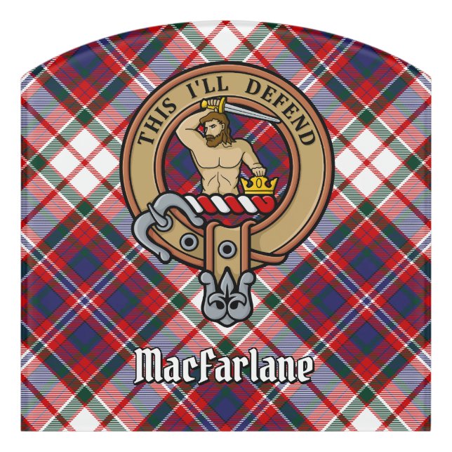 Clan MacFarlane Crest over Dress Tartan Door Sign (Contour Front)