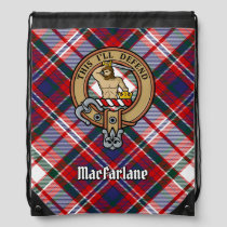 Clan MacFarlane Crest over Dress Tartan Drawstring Bag