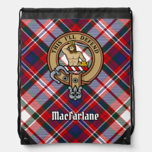 Clan MacFarlane Crest over Dress Tartan Drawstring Bag