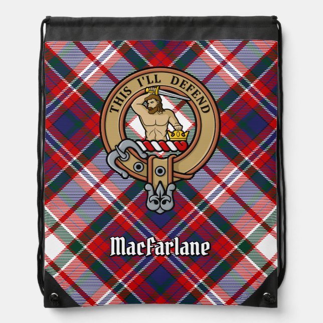 Clan MacFarlane Crest over Dress Tartan Drawstring Bag (Front)