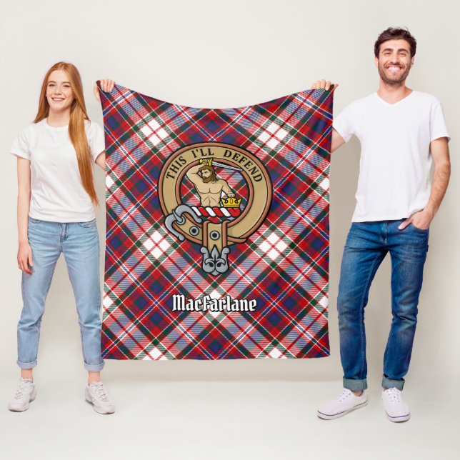 Clan MacFarlane Crest over Dress Tartan Fleece Blanket (In Situ)