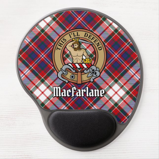Clan MacFarlane Crest over Dress Tartan Gel Mouse Pad (Front)