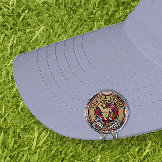 Clan MacFarlane Crest over Dress Tartan Golf Hat Clip (Creator Uploaded)
