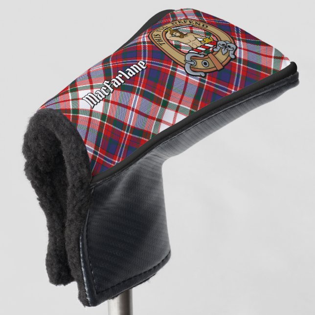 Clan MacFarlane Crest over Dress Tartan Golf Head Cover (3/4 Front)