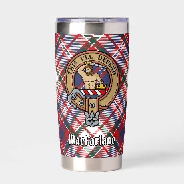 Clan MacFarlane Crest over Dress Tartan Insulated Tumbler (Front)