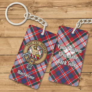 Clan MacFarlane Crest over Dress Tartan Keychain