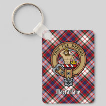 Clan MacFarlane Crest over Dress Tartan Keychain