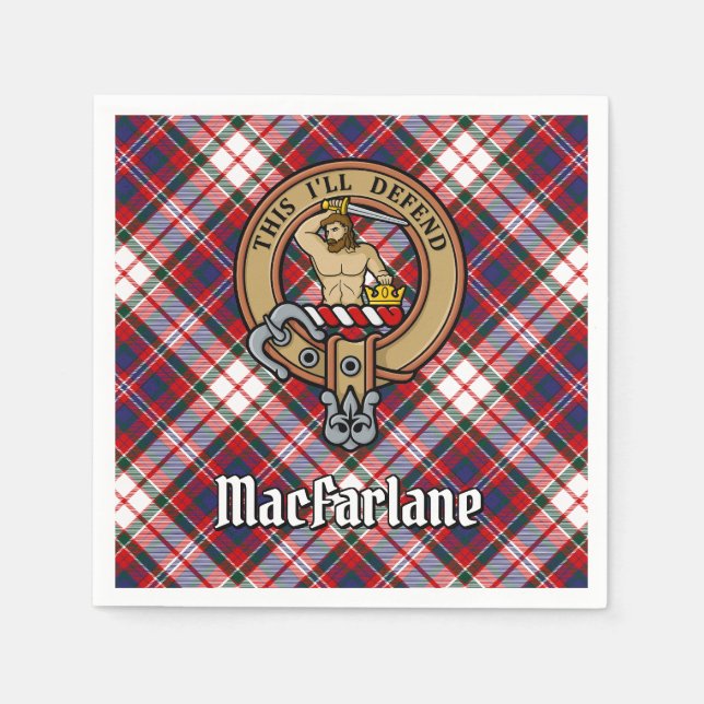 Clan MacFarlane Crest over Dress Tartan Napkins (Front)
