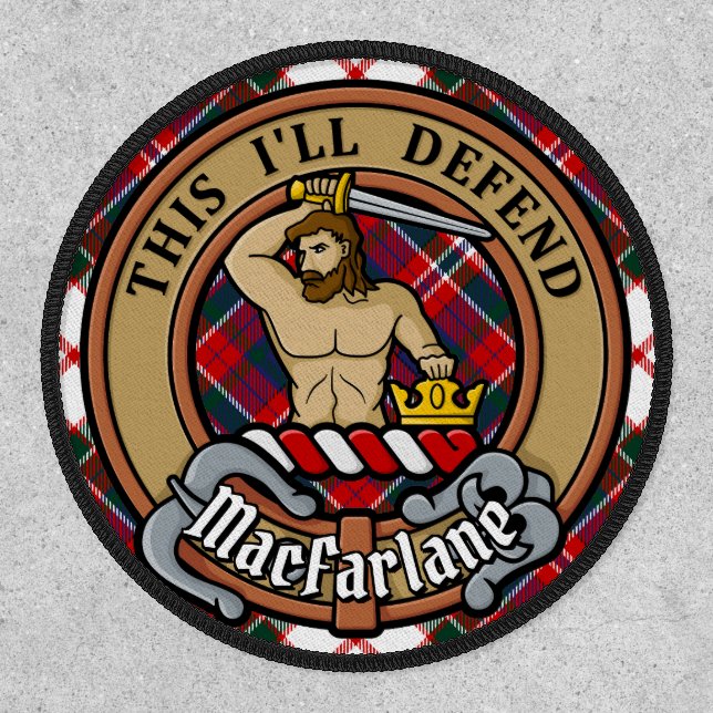 Clan MacFarlane Crest over Dress Tartan Patch (Front)