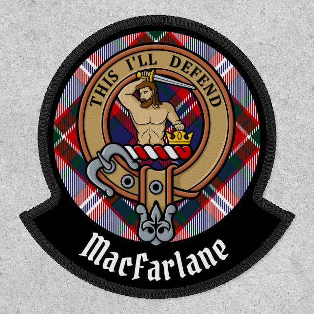 Clan MacFarlane Crest over Dress Tartan Patch (Front)