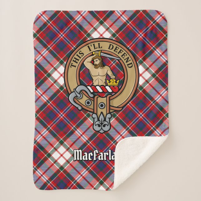 Clan MacFarlane Crest over Dress Tartan Sherpa Blanket (Front)