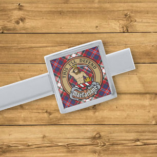 Clan MacFarlane Crest over Dress Tartan Silver Finish Tie Bar