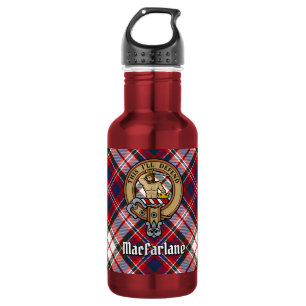 Clan MacFarlane Crest over Dress Tartan Stainless Steel Water Bottle