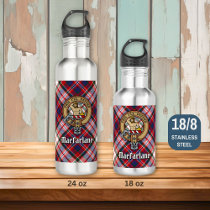 Clan MacFarlane Crest over Dress Tartan Stainless Steel Water Bottle