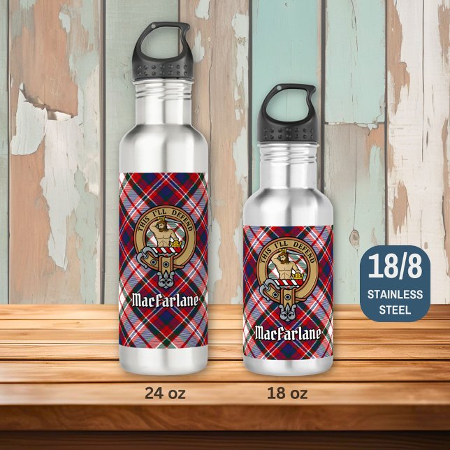 Clan MacFarlane Crest over Dress Tartan Stainless Steel Water Bottle (Creator Uploaded)