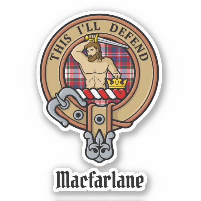 Clan MacFarlane Crest over Dress Tartan Sticker (Front)