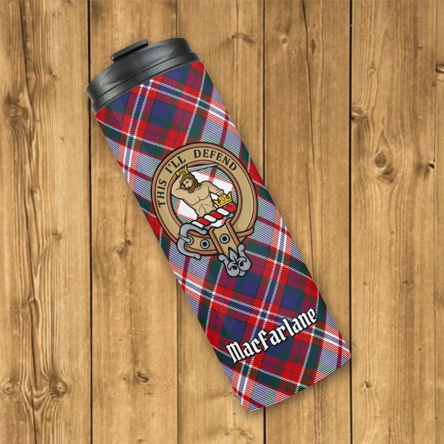 Clan MacFarlane Crest over Dress Tartan Thermal Tumbler (Creator Uploaded)
