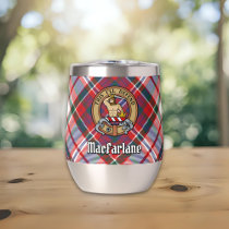 Clan MacFarlane Crest over Dress Tartan Thermal Wine Tumbler