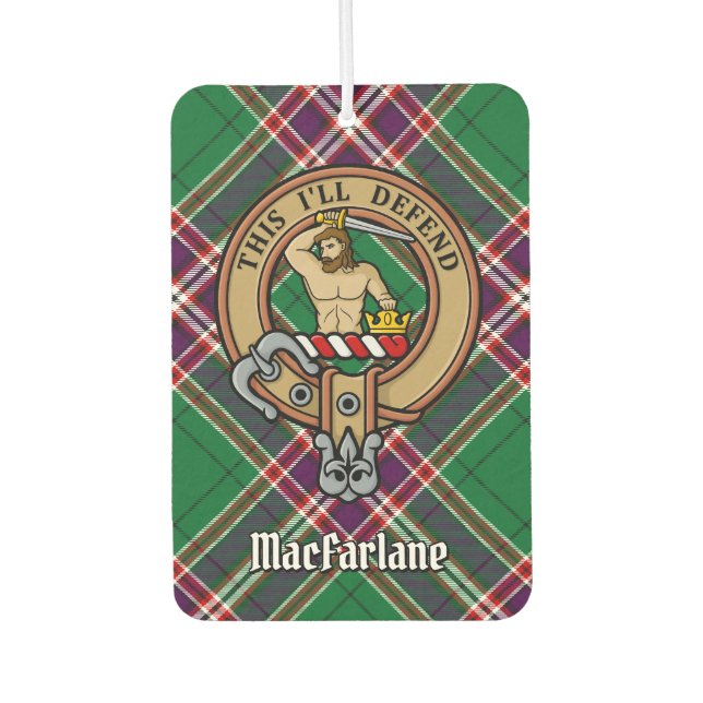 Clan MacFarlane Crest over Modern Hunting Tartan Air Freshener (Front)