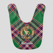 Clan MacFarlane Crest over Modern Hunting Tartan Baby Bib