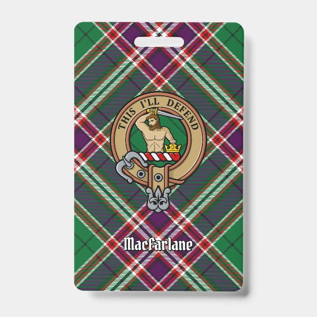 Clan MacFarlane Crest over Modern Hunting Tartan Badge (Front)