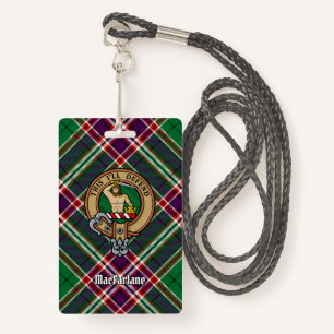 Clan MacFarlane Crest over Modern Hunting Tartan Badge