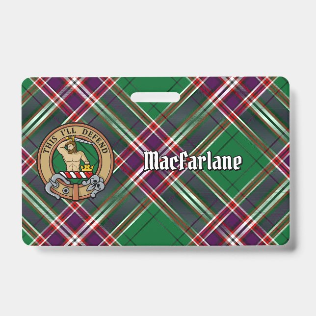 Clan MacFarlane Crest over Modern Hunting Tartan Badge (Front)
