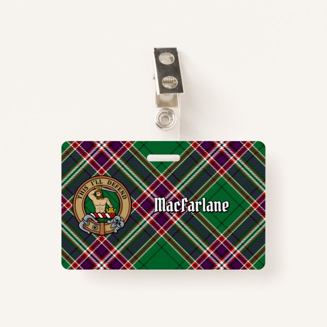 Clan MacFarlane Crest over Modern Hunting Tartan Badge (Front with Clip)